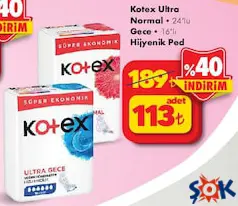 KOTEX ULTRA NORMAL HİJYENİK PED 24'LÜ fiyat ve kampanya bilgisi